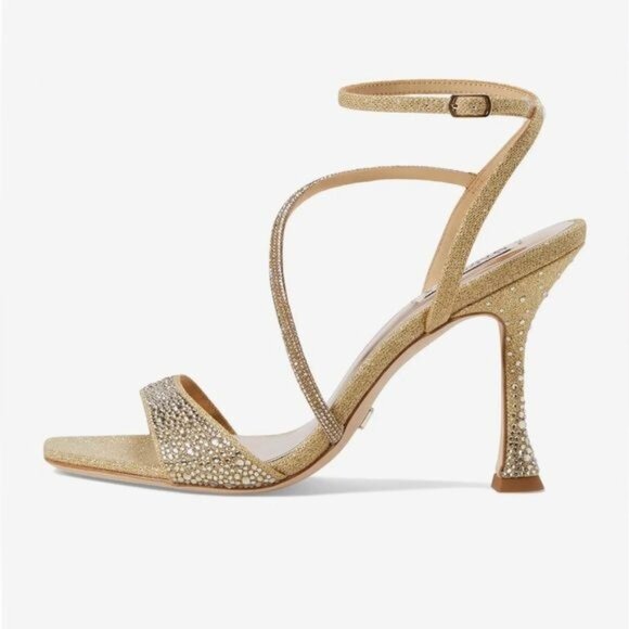 Badgley Mischka Brand Sally Curvy Heel Stiletto Sandal in Gold Size 9 - Picture 3 of 11
